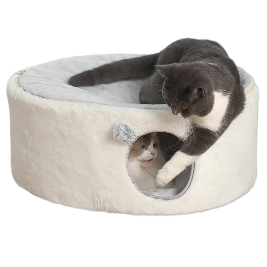 Petarta Enclosed Cat Bed – Raised Plush Indoor Cat & Small Pet Cave with Washable Cushion, Easy Assembly