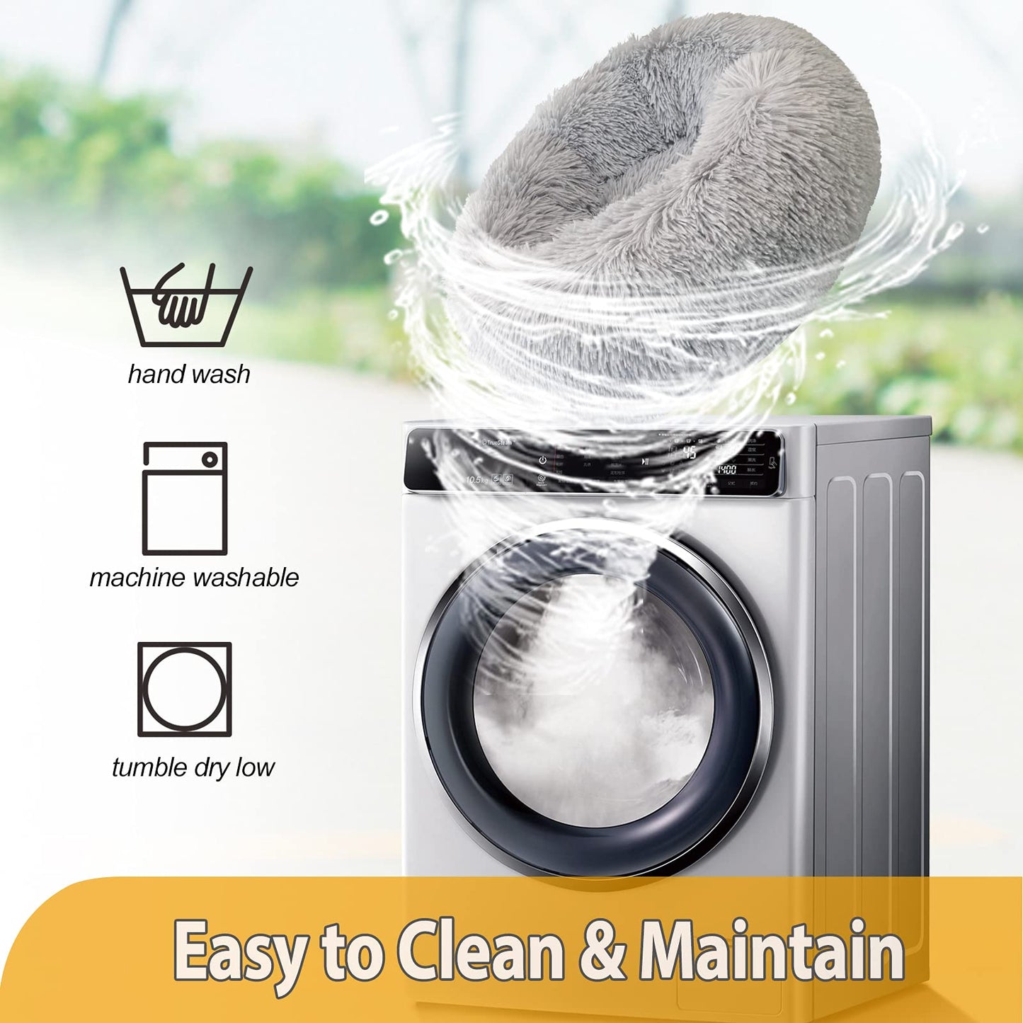 Petarta Plush Donut Pet Bed – Calming Fluffy Round Bed for Cats & Small Dogs, Washable, Grey (50cm)