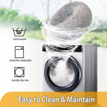 Petarta Plush Donut Pet Bed – Calming Fluffy Round Bed for Cats & Small Dogs, Washable, Grey (50cm)