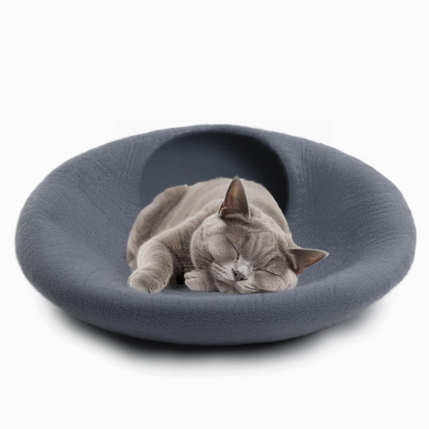 Petarta Wool Cat Cave – Premium Handmade Merino Wool Felt Bed for Indoor Cats & Kittens, Grey
