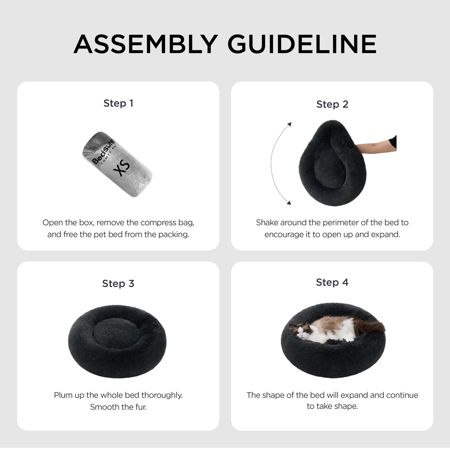 Petarta Round Cat Bed – Fluffy Calming Washable Bed for Indoor Cats & Small Dogs, Dark Grey (50cm)