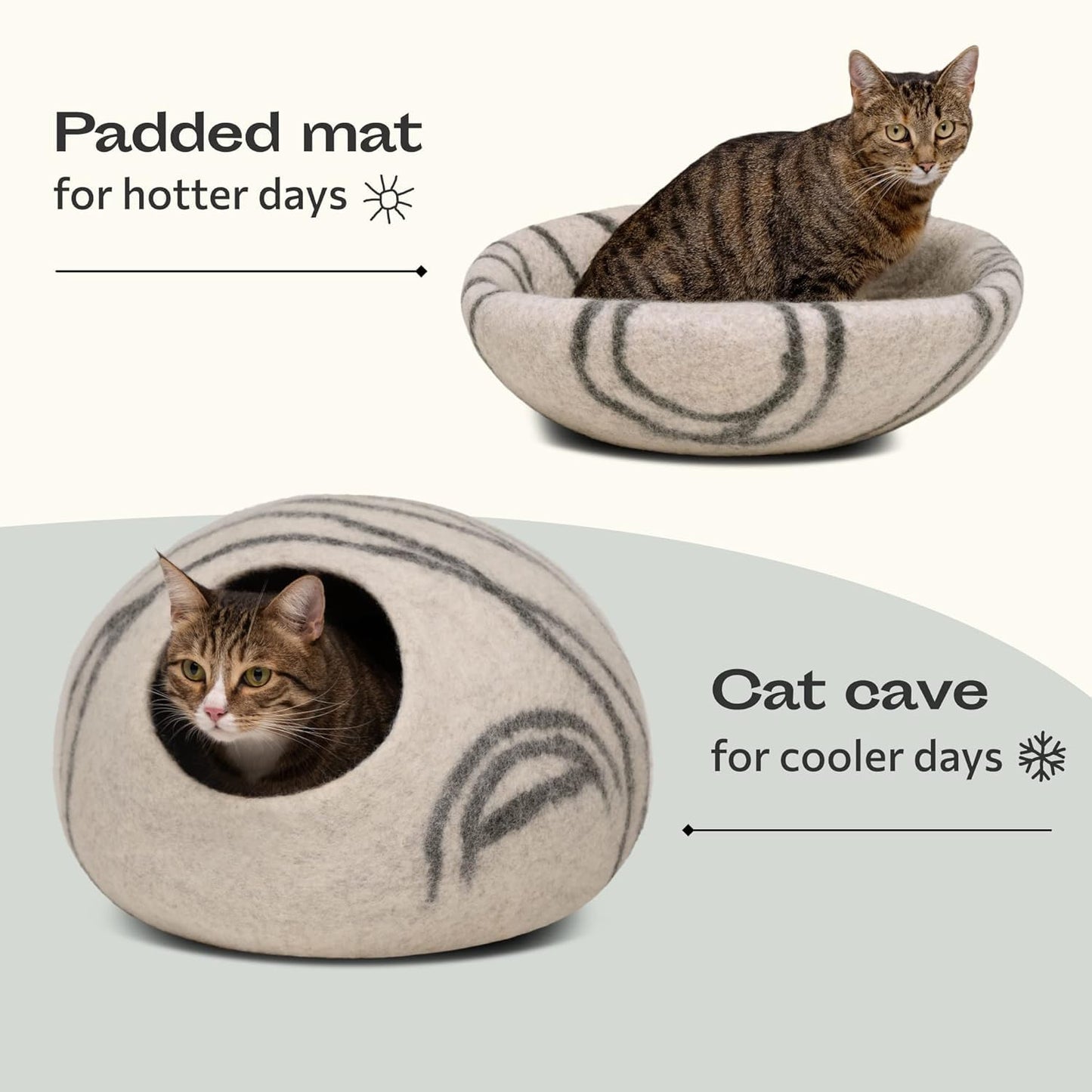 Petarta Cat Cave – Premium Handmade Merino Wool Felt Bed for Indoor Cats, Light Grey (Medium)