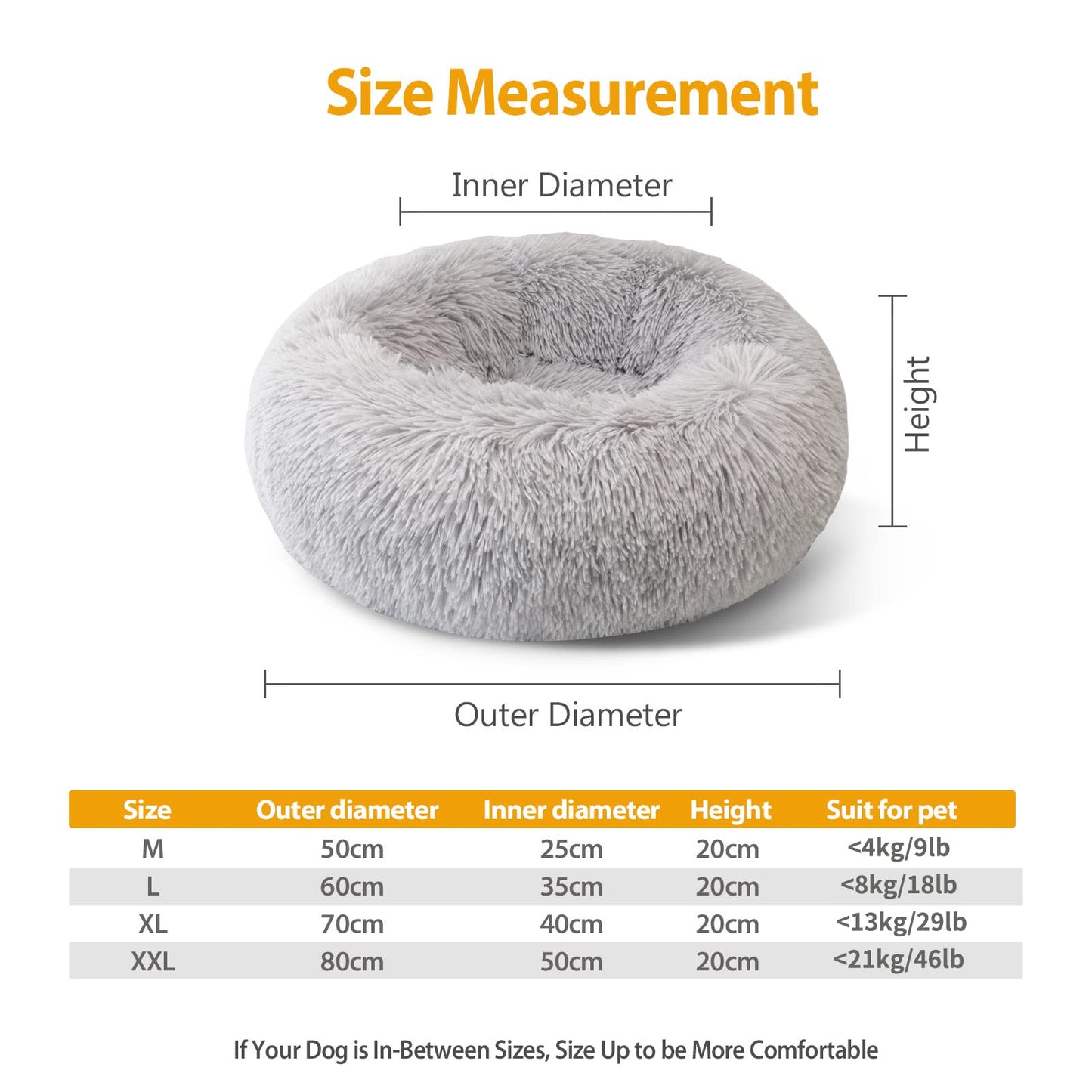 Petarta Plush Donut Pet Bed – Calming Fluffy Round Bed for Cats & Small Dogs, Washable, Grey (50cm)