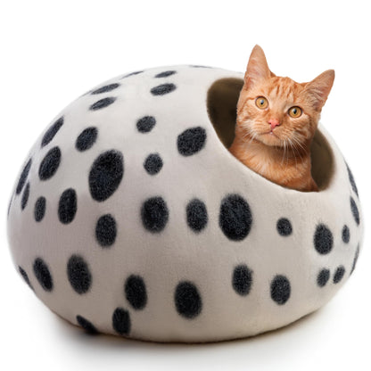 Petarta Wool Cat Cave – Premium Handmade Merino Wool Felt Bed for Indoor Cats & Kittens, Snow Leopard