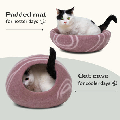 Petarta Cat Cave – Premium Handmade Merino Wool Felt Bed for Indoor Cats, Gold Rose (Medium)