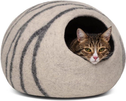 Petarta Cat Cave – Premium Handmade Merino Wool Felt Bed for Indoor Cats, Light Grey (Medium)