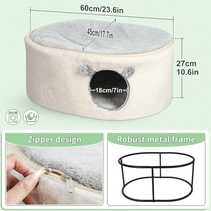 Petarta Enclosed Cat Bed – Raised Plush Indoor Cat & Small Pet Cave with Washable Cushion, Easy Assembly