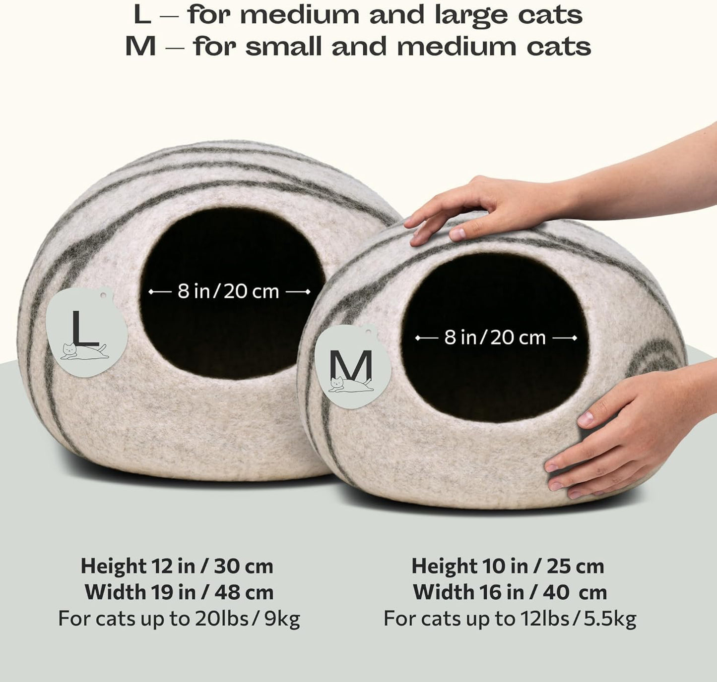 Petarta Cat Cave – Premium Handmade Merino Wool Felt Bed for Indoor Cats, Light Grey (Medium)