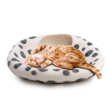 Petarta Wool Cat Cave – Premium Handmade Merino Wool Felt Bed for Indoor Cats & Kittens, Snow Leopard