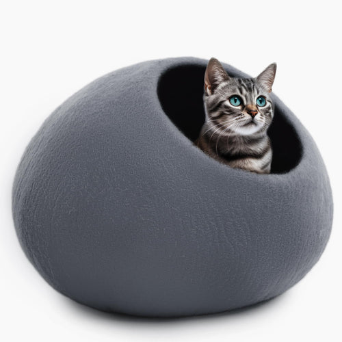 Petarta Wool Cat Cave – Premium Handmade Merino Wool Felt Bed for Indoor Cats & Kittens, Grey