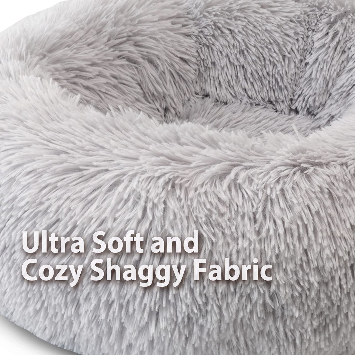 Petarta Plush Donut Pet Bed – Calming Fluffy Round Bed for Cats & Small Dogs, Washable, Grey (50cm)