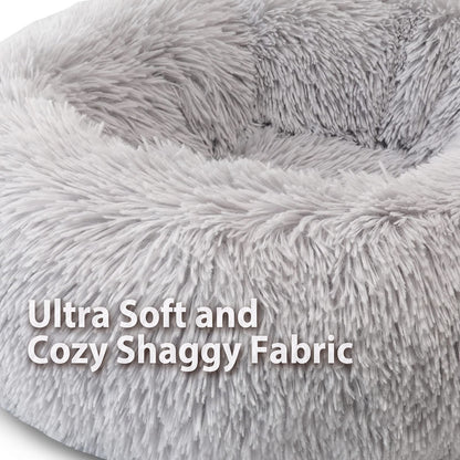 Petarta Plush Donut Pet Bed – Calming Fluffy Round Bed for Cats & Small Dogs, Washable, Grey (50cm)