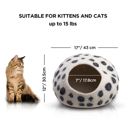 Petarta Wool Cat Cave – Premium Handmade Merino Wool Felt Bed for Indoor Cats & Kittens, Snow Leopard