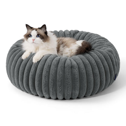 Petarta Cat Donut Bed – Fluffy Anti-Anxiety Washable Bed for Indoor Cats & Kittens, Dark Grey (51cm)