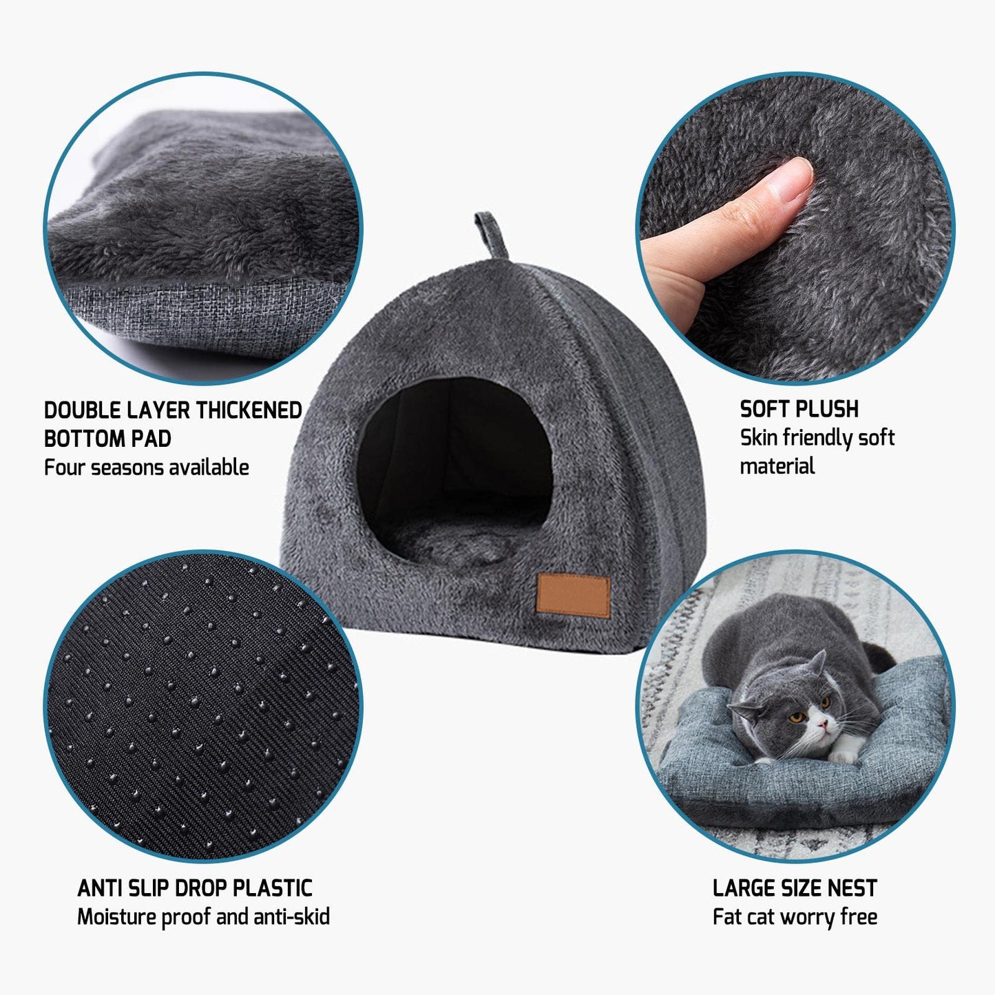 Petarta Cat Cave Bed – Enclosed Igloo Tent Bed for Cats & Small Dogs with Removable Washable Cushion