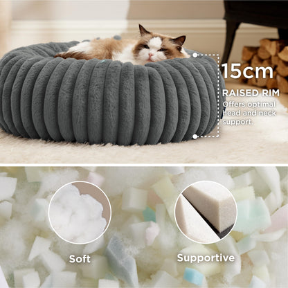 Petarta Cat Donut Bed – Fluffy Anti-Anxiety Washable Bed for Indoor Cats & Kittens, Dark Grey (51cm)