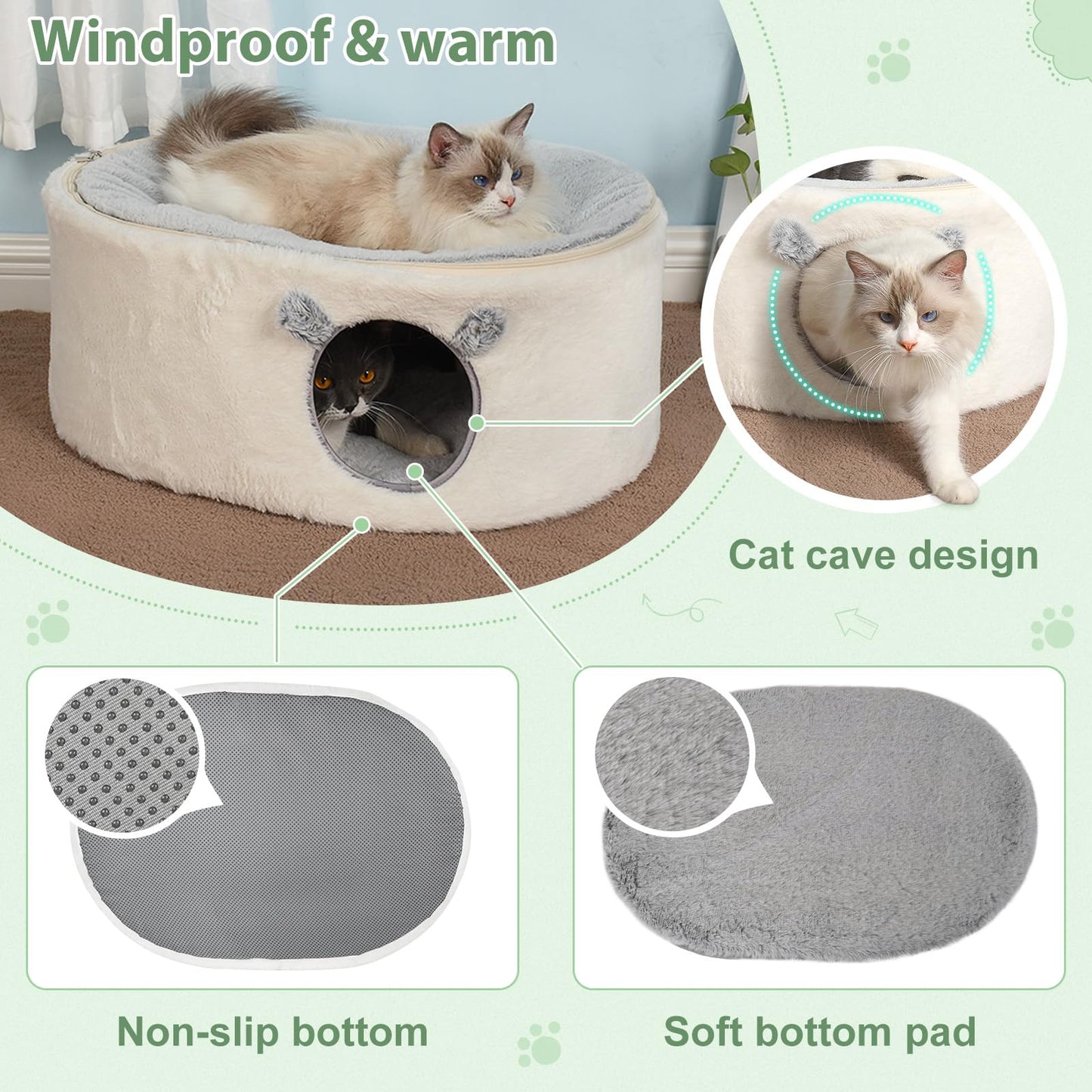 Petarta Enclosed Cat Bed – Raised Plush Indoor Cat & Small Pet Cave with Washable Cushion, Easy Assembly