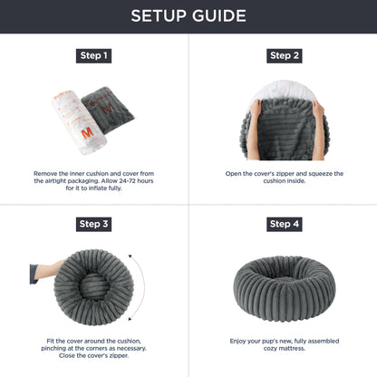 Petarta Cat Donut Bed – Fluffy Anti-Anxiety Washable Bed for Indoor Cats & Kittens, Dark Grey (51cm)