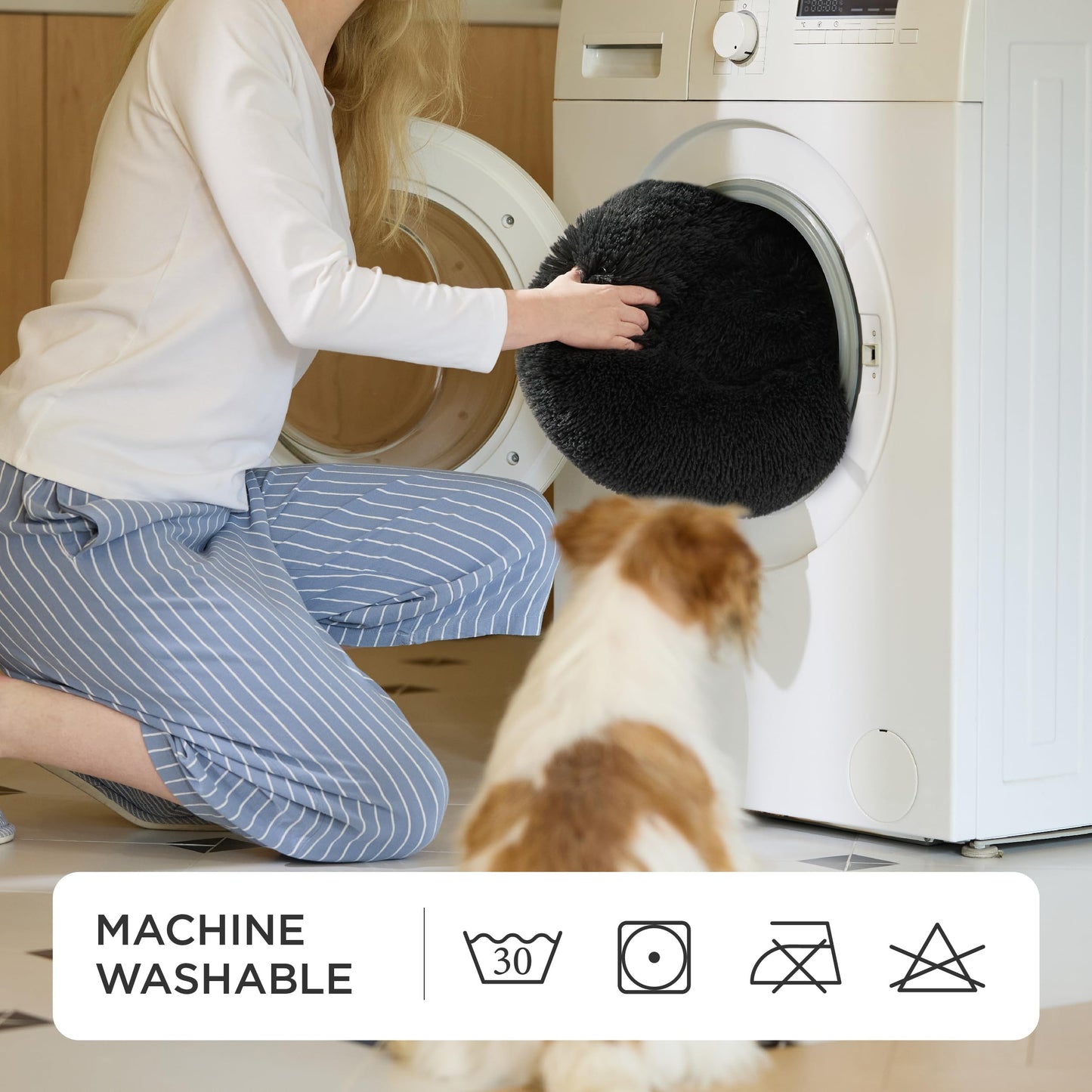 Petarta Round Cat Bed – Fluffy Calming Washable Bed for Indoor Cats & Small Dogs, Dark Grey (50cm)