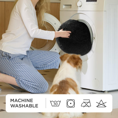 Petarta Round Cat Bed – Fluffy Calming Washable Bed for Indoor Cats & Small Dogs, Dark Grey (50cm)