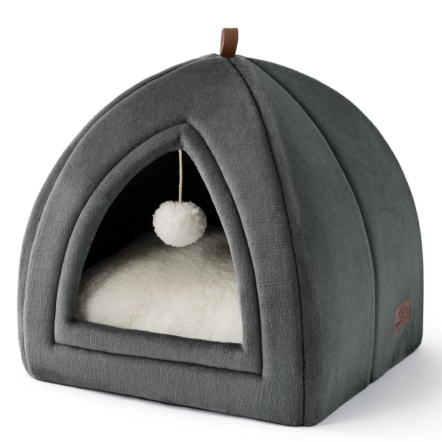 Petarta Cat Igloo Bed – Flannel Hooded Enclosed Indoor Cat Cave with Washable Cushion, Dark Grey