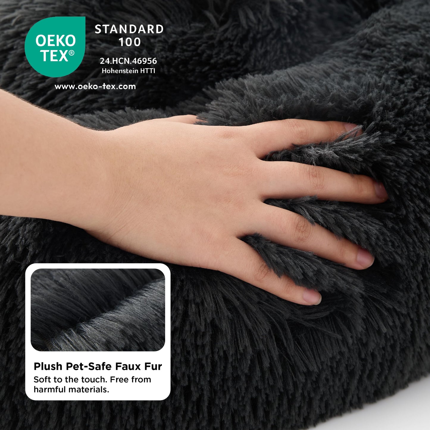 Petarta Round Cat Bed – Fluffy Calming Washable Bed for Indoor Cats & Small Dogs, Dark Grey (50cm)