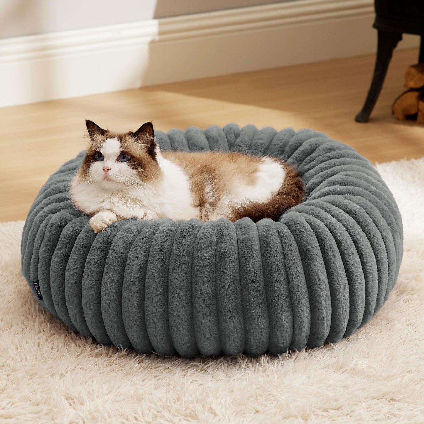 Petarta Cat Donut Bed – Fluffy Anti-Anxiety Washable Bed for Indoor Cats & Kittens, Dark Grey (51cm)