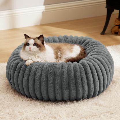 Petarta Cat Donut Bed – Fluffy Anti-Anxiety Washable Bed for Indoor Cats & Kittens, Dark Grey (51cm)
