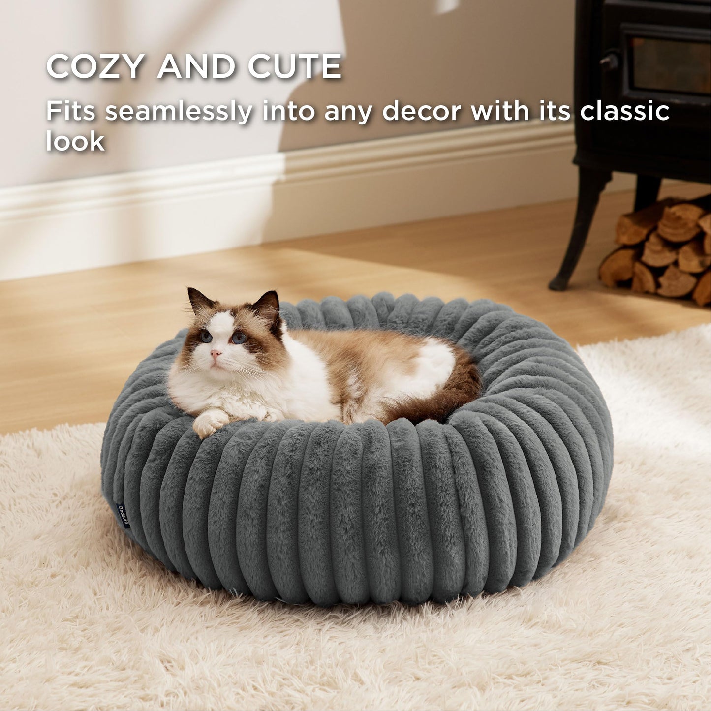 Petarta Cat Donut Bed – Fluffy Anti-Anxiety Washable Bed for Indoor Cats & Kittens, Dark Grey (51cm)